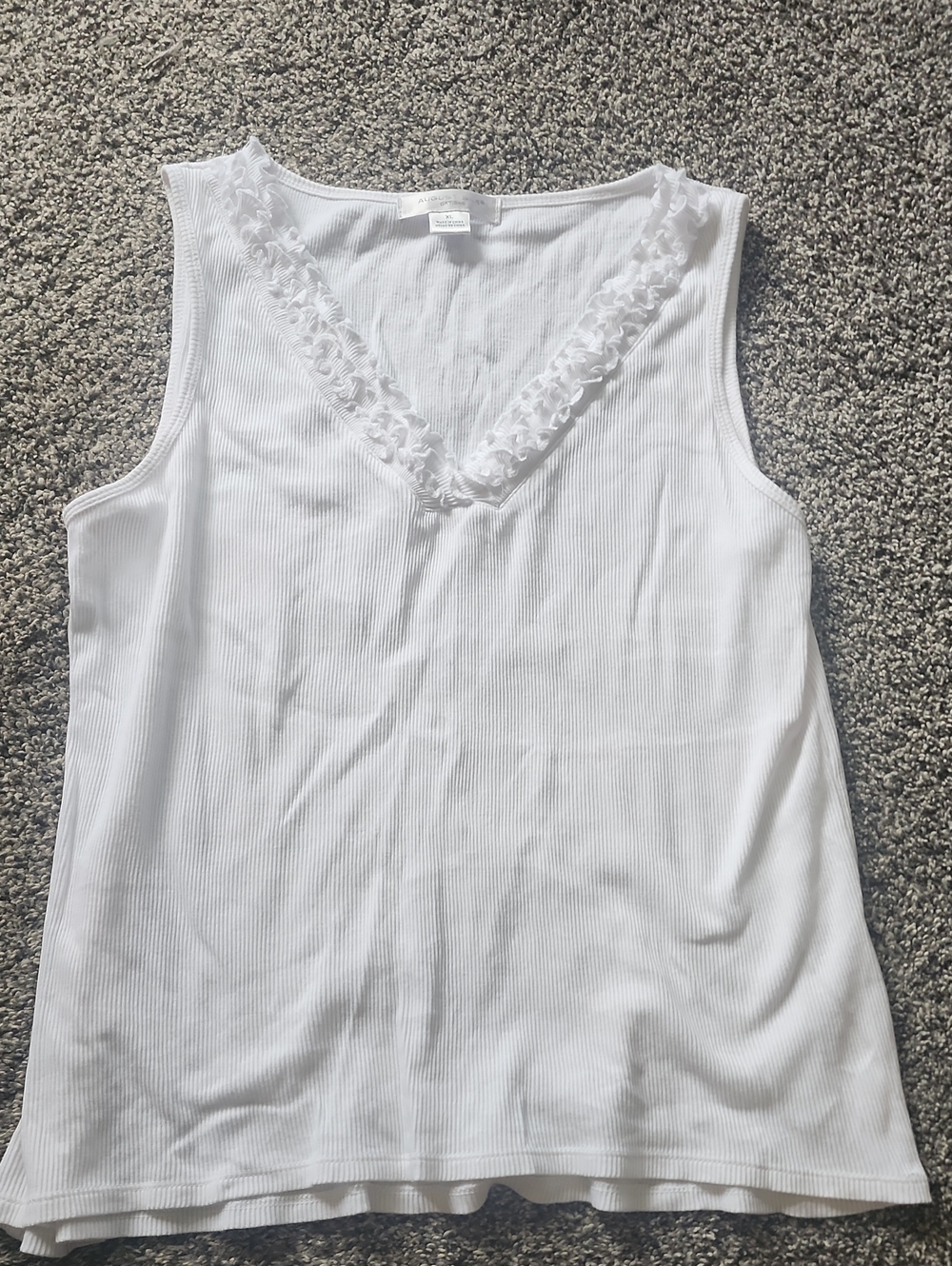 August Silk White Ribbed V-Neck Lace Trim Sleeveless Top